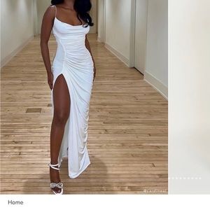 Sexy ruched maxi dress- bone